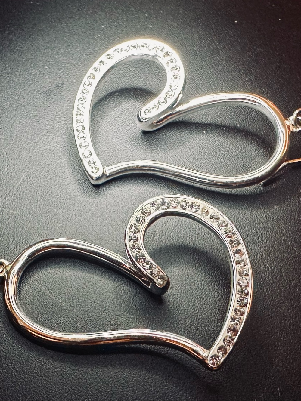 Silver Heart Drop Earrings with Crystal Accents